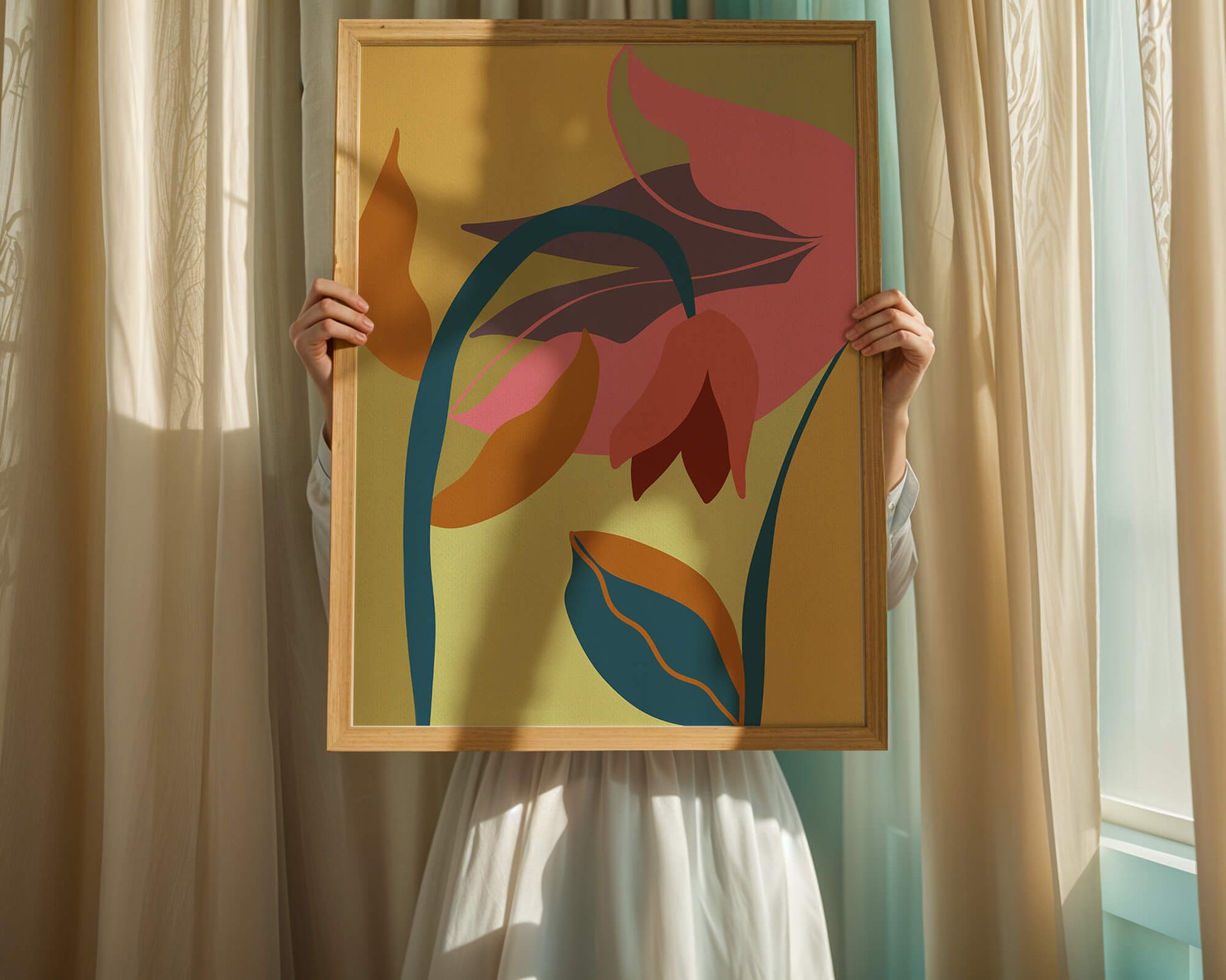 Abstract floral illustration with vibrant colors and organic shapes