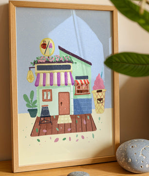 Ilustración encantadora de café con elementos de helado y café
