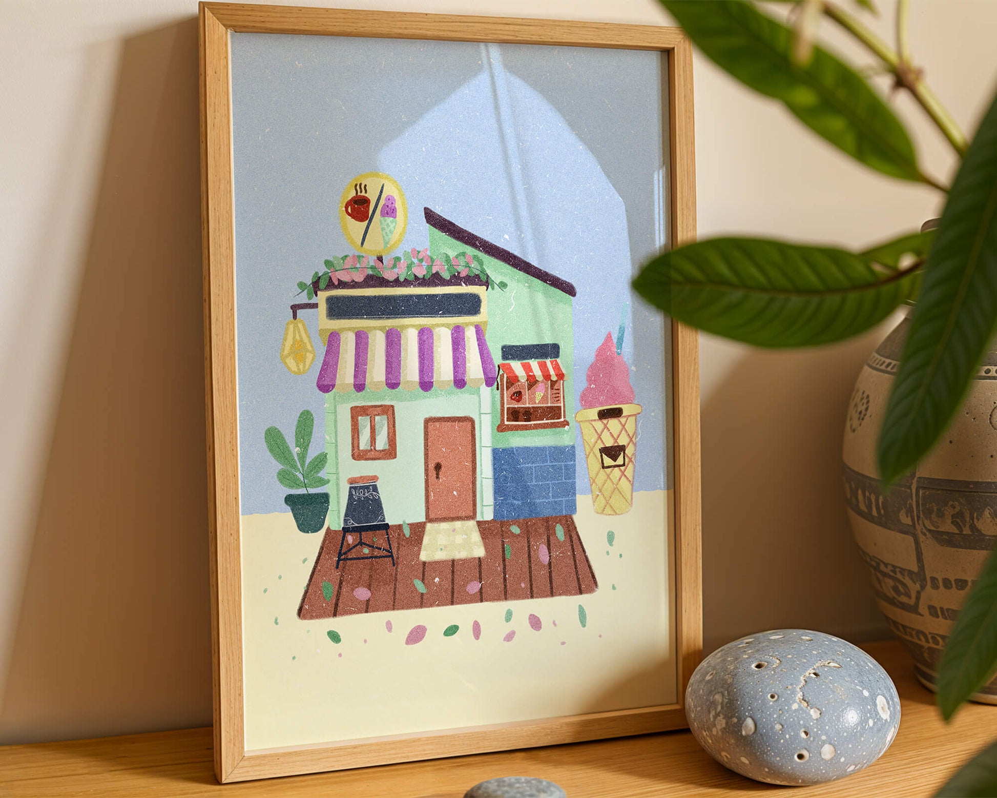 Ilustración encantadora de café con elementos de helado y café