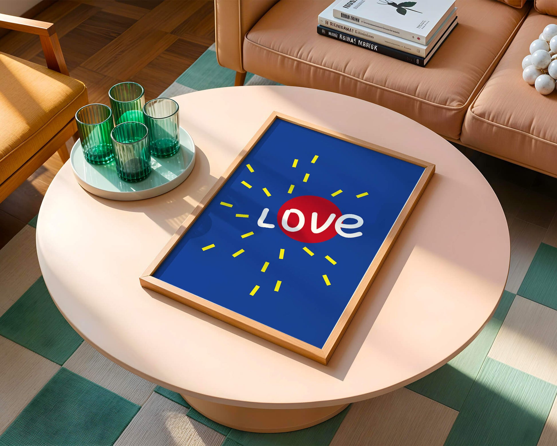 Colorful love-themed abstract design with bold elements