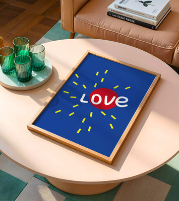 Colorful love-themed abstract design with bold elements