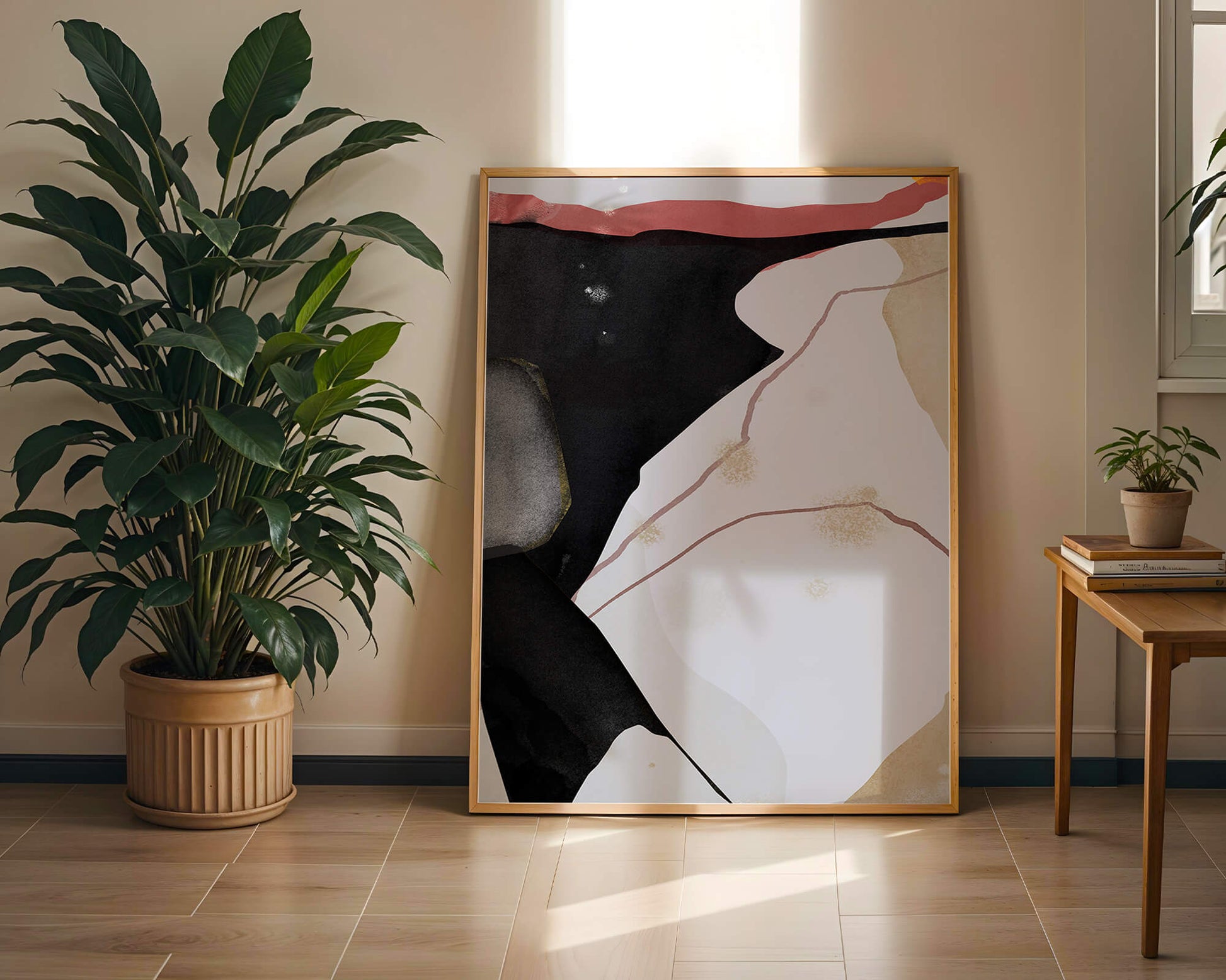 Abstract Composition with Bold Black and Subtle Gold Accents