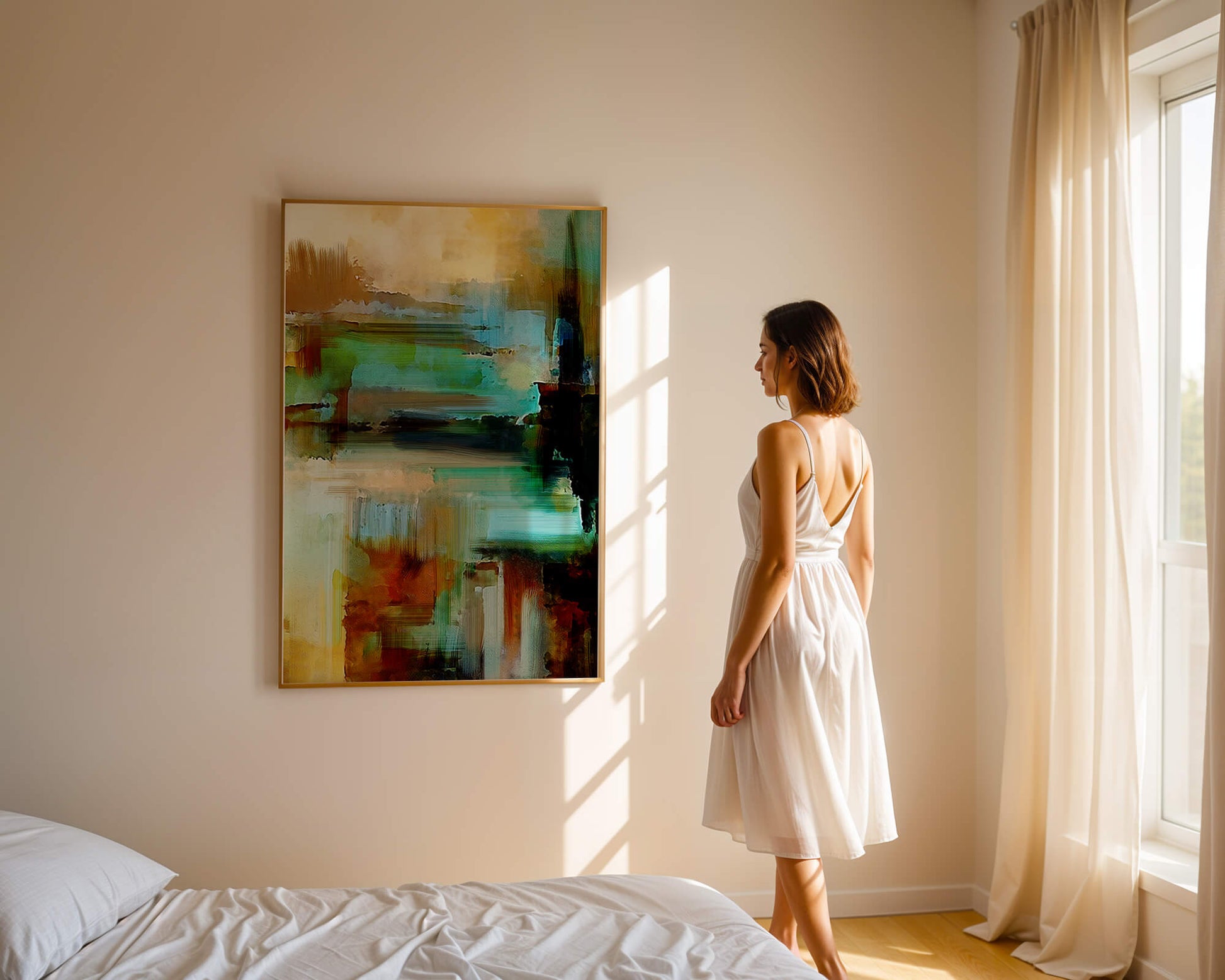 Abstract Expressionist Colorful Landscape with Earthy and Aqua Tones