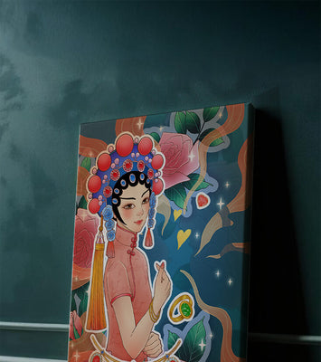 Traditional Asian-inspired illustration with jewelry and floral accents