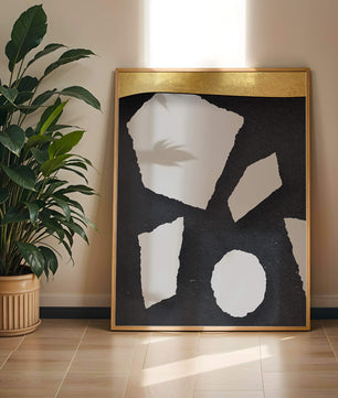 Abstract geometric design with golden accents and stone texture