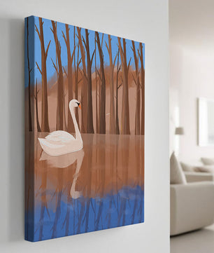 Serene swan on calm water with reflections of trees