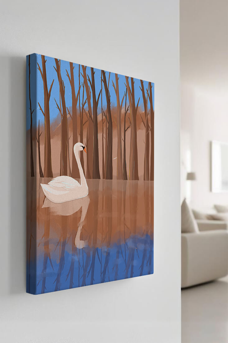Serene swan on calm water with reflections of trees