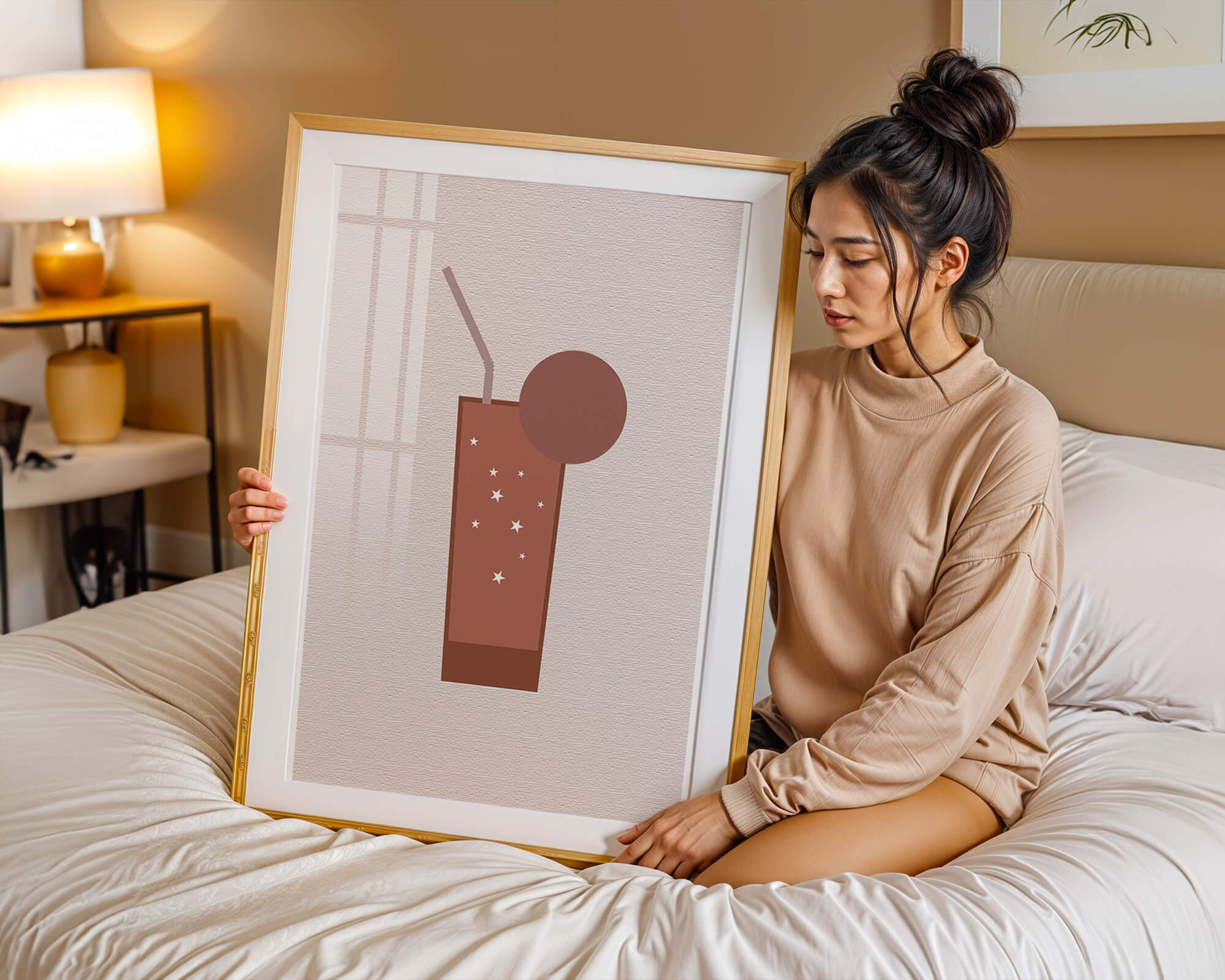 Minimalist Illustration of a Chocolate Drink with Straw and Window Background - Mi tienda