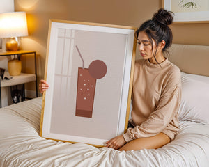 Minimalist Illustration of a Chocolate Drink with Straw and Window Background - Mi tienda