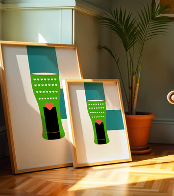 Green vase with heart pattern and minimalistic design