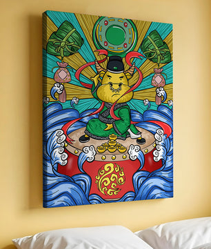 Colorful illustration of a mythical creature with traditional elements and vibrant colors