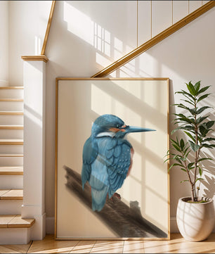 Illustration of a vibrant blue bird on a branch