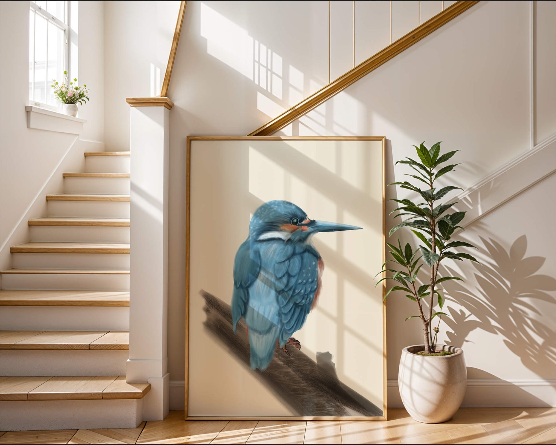 Illustration of a vibrant blue bird on a branch