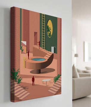 Modernes architektonisches Interieur mit geometrischem Design und Grün
