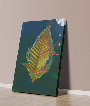 Abstract digital artwork featuring a vibrant multicolored leaf