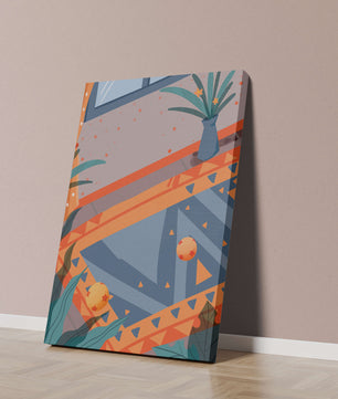 Modern Abstract Interior with Geometric Patterns and Plant