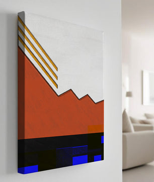 Abstrakte geometrische Komposition mit goldenen Akzenten und kräftigen Farben