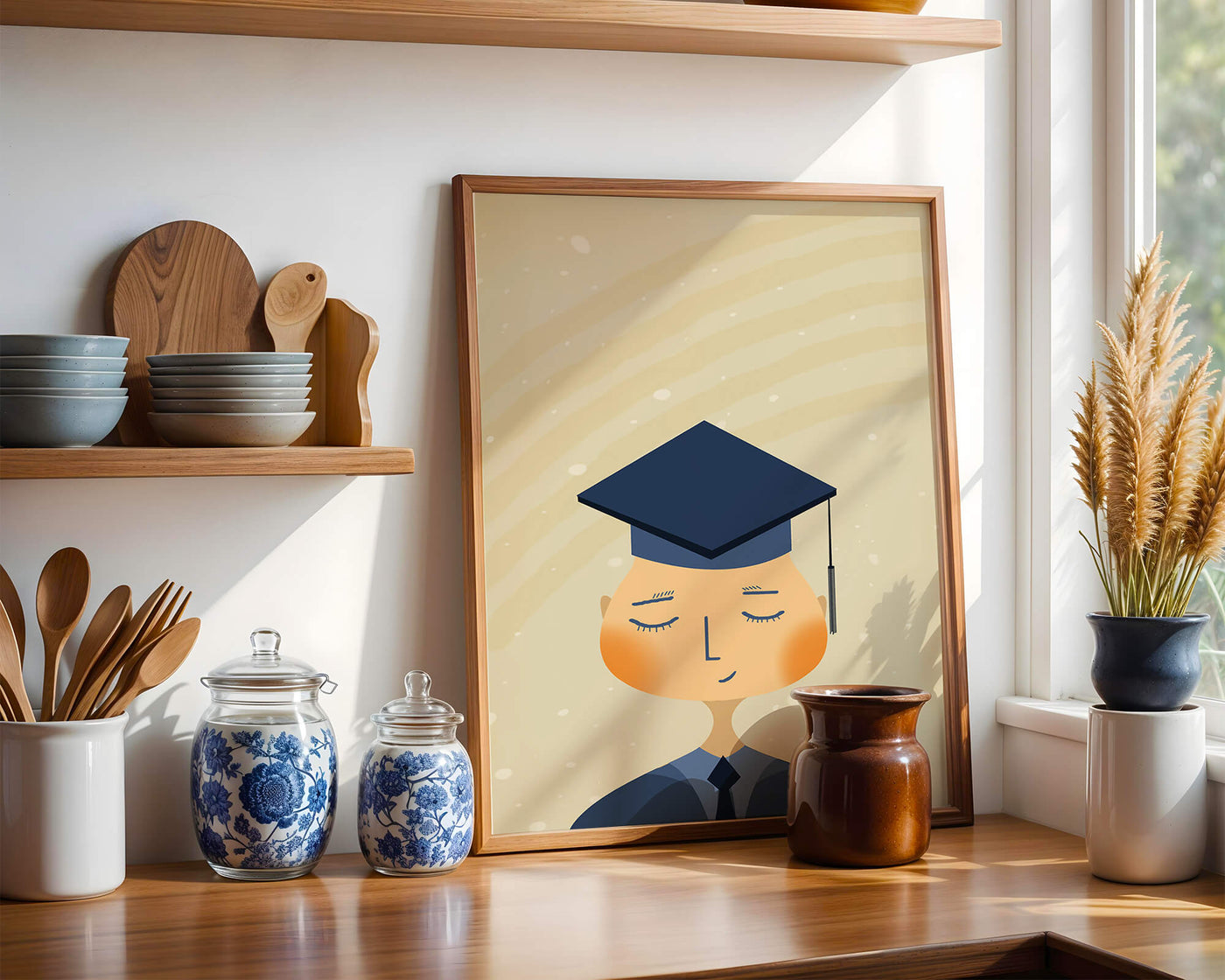 Illustration of a graduate with cap and closed eyes