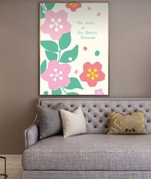 Florale Illustration mit Kirschblüten und grünen Blättern