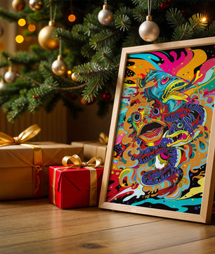 Arte abstracto de peces coloridos con elementos vibrantes