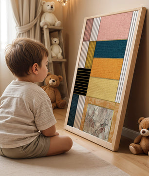 Geometric Abstract Art with Textured Blocks and Gold Accents - Mi tienda