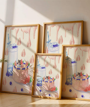Escena de postre caprichosa con pastel y bebida con acentos juguetones