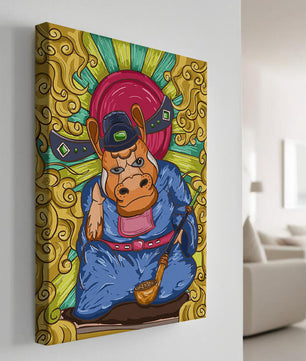 Ilustración colorida de un personaje animal caprichoso con alrededores ornamentados