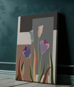 Arte floral abstracto con fondo geométrico colorido