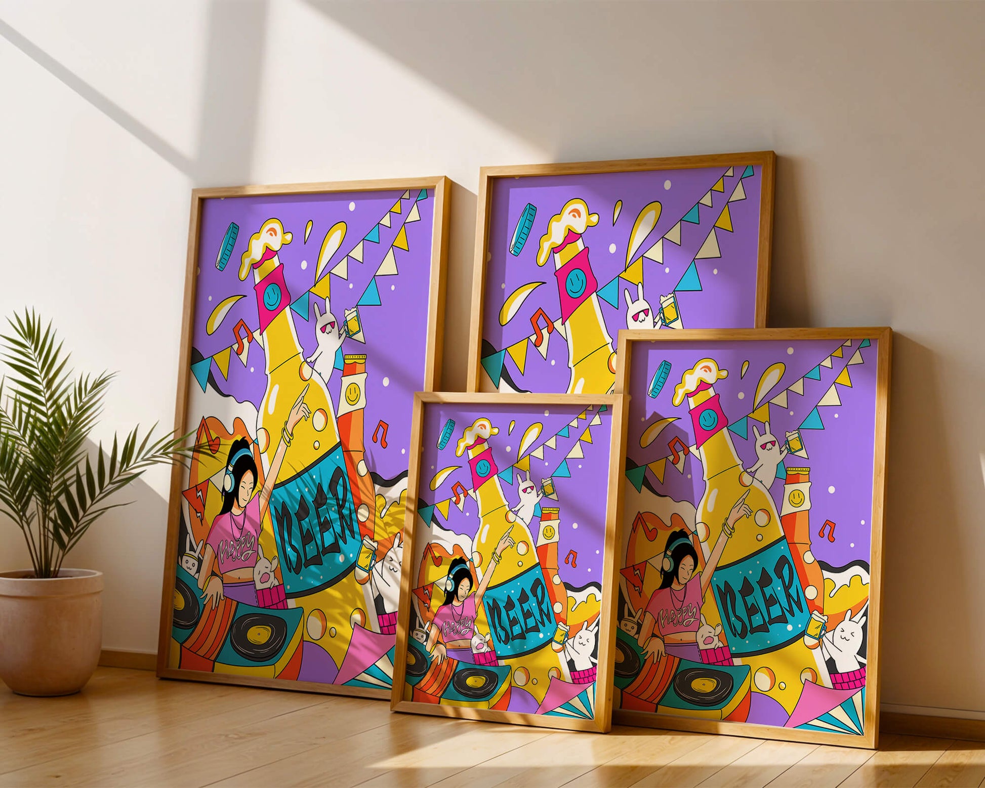 Vibrant Party Scene with DJ and Cartoon Characters