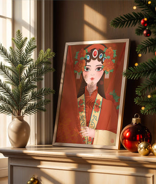 Traditional Asian Portrait with Floral Headdress and Elegant Garments - Mi tienda