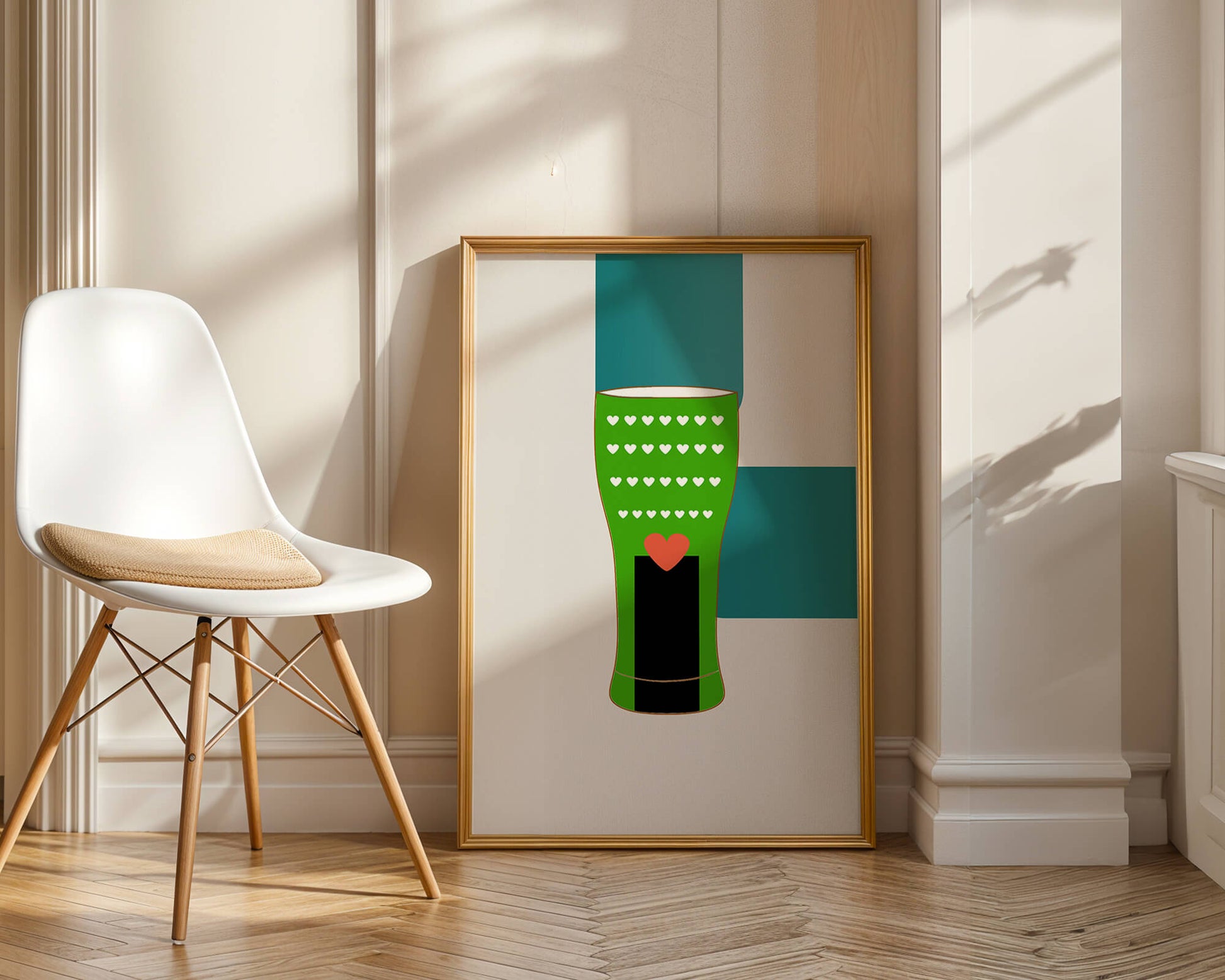 Green vase with heart pattern and minimalistic design