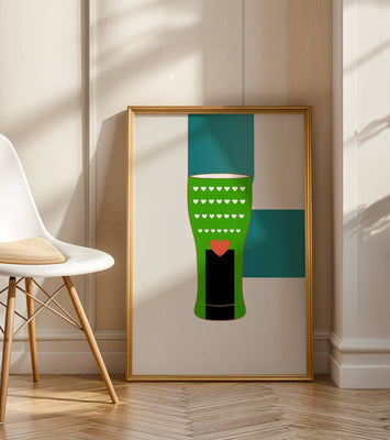 Green vase with heart pattern and minimalistic design