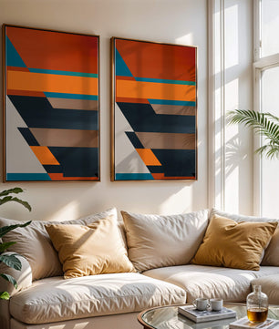 Arte abstracto geométrico con colores llamativos y formas dinámicas