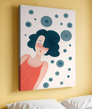 Dreamy Female Portrait with Abstract Circles in Modern Art Style - Mi tienda