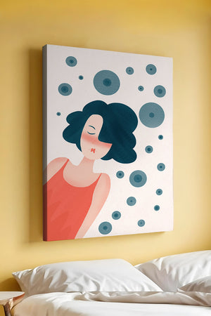 Dreamy Female Portrait with Abstract Circles in Modern Art Style - Mi tienda