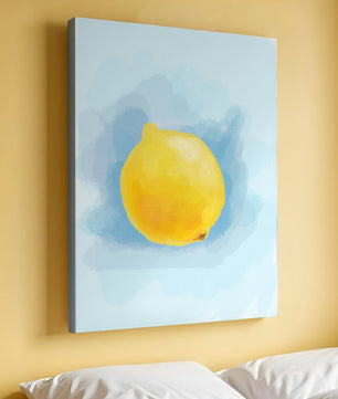 Obra de arte en acuarela de un limón sobre un fondo azul