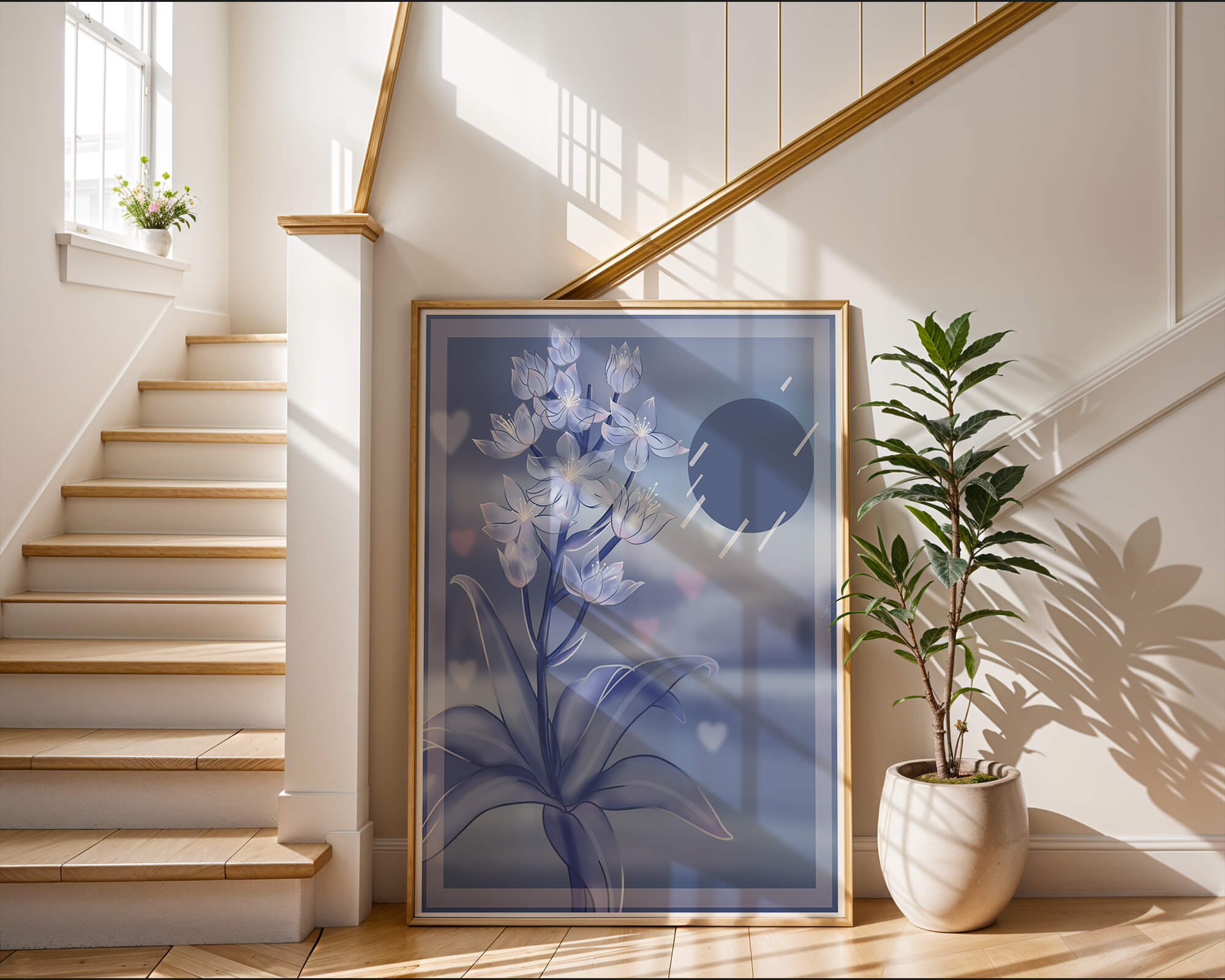 Delicate blue floral illustration with stylish geometric elements