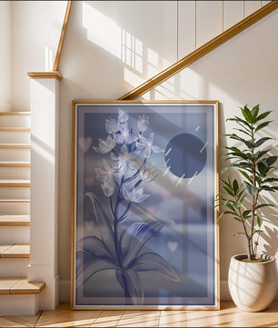 Delicate blue floral illustration with stylish geometric elements