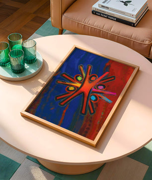 Abstract art with dynamic figures and vibrant colors