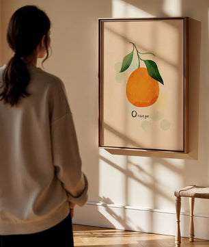 Illustration of a Single Orange with Leaves on a Textured Background - Mi tienda