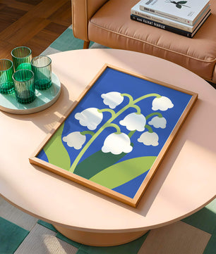 Abstract Lily of the Valley Illustration on Blue Background