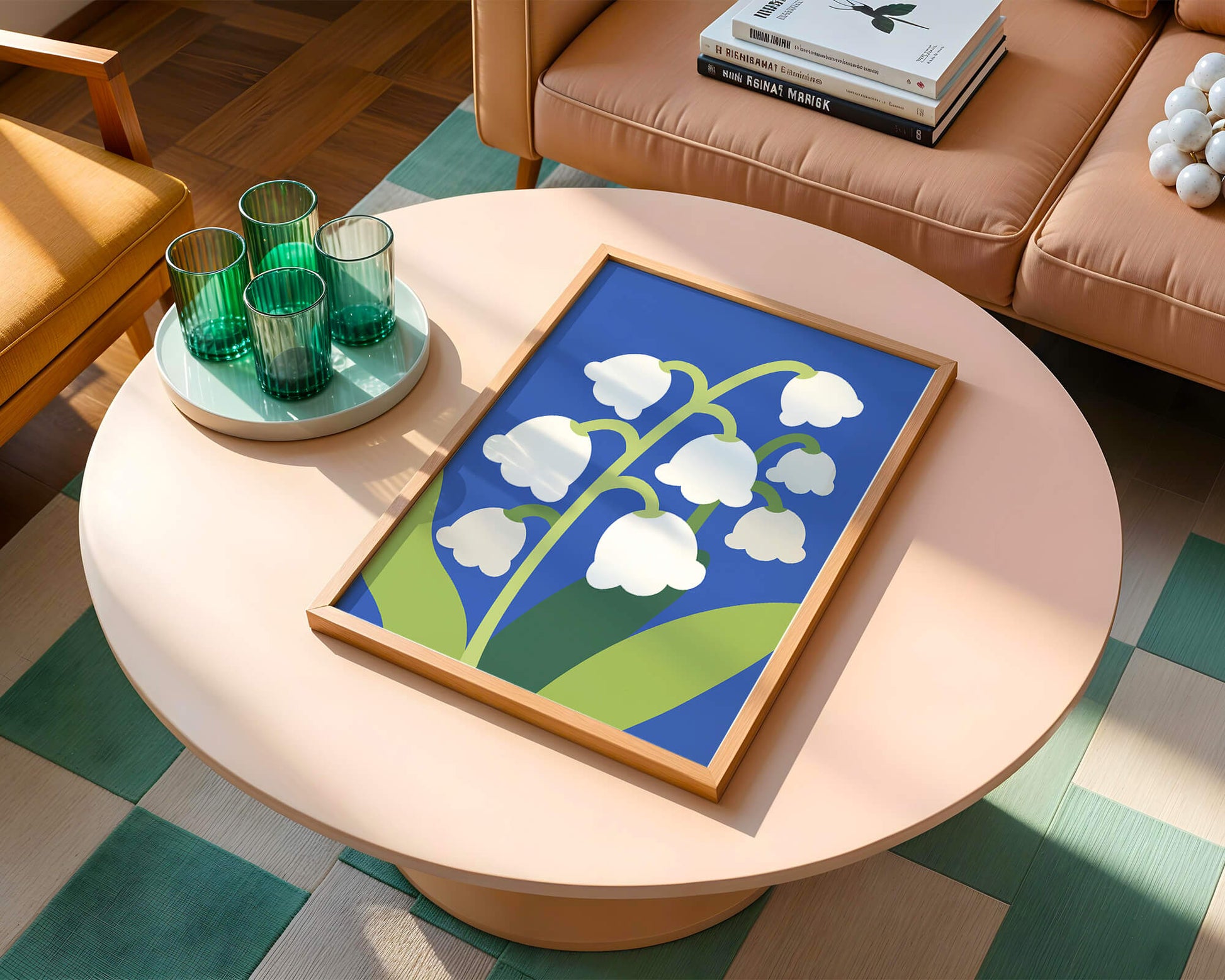 Abstract Lily of the Valley Illustration on Blue Background