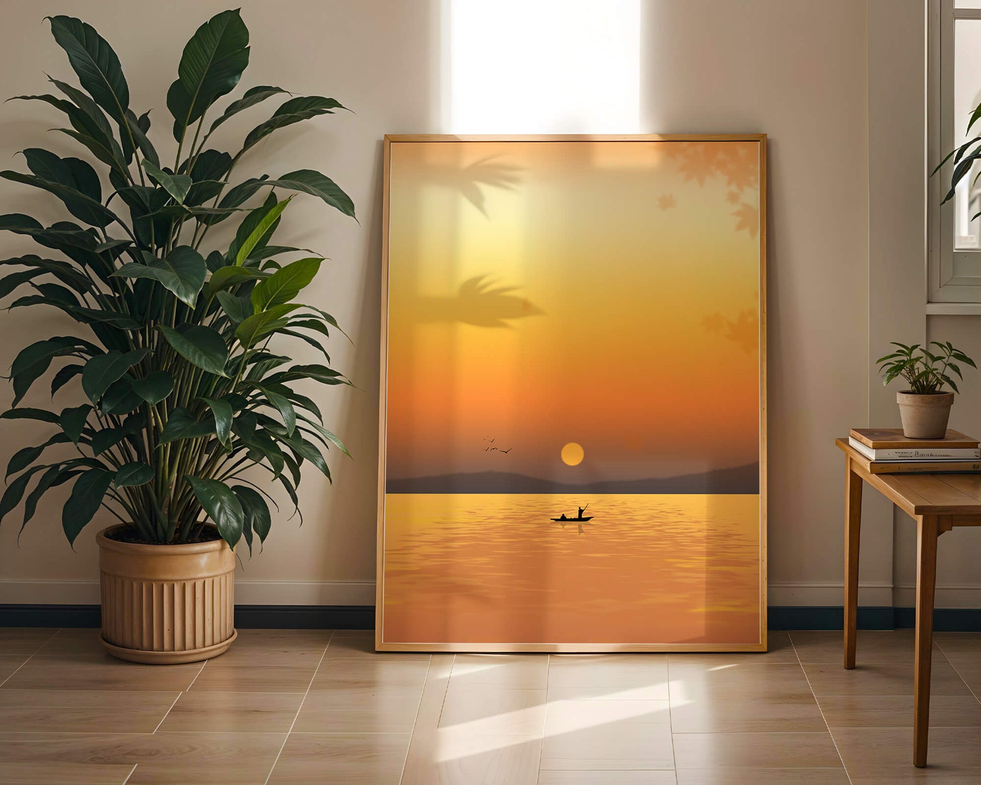 Serene Sunset with Canoeing on a Tranquil Lake