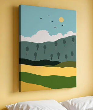 Minimalist Landscape with Hills and Sun