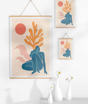 Abstract Nude Figure in Minimalist Design with Botanical Elements - Mi tienda