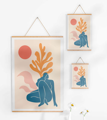 Abstract Nude Figure in Minimalist Design with Botanical Elements