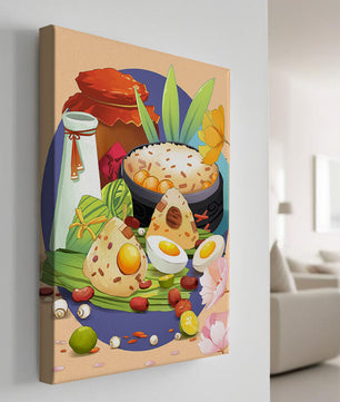 Naturaleza muerta culinaria asiática tradicional con arroz y huevos
