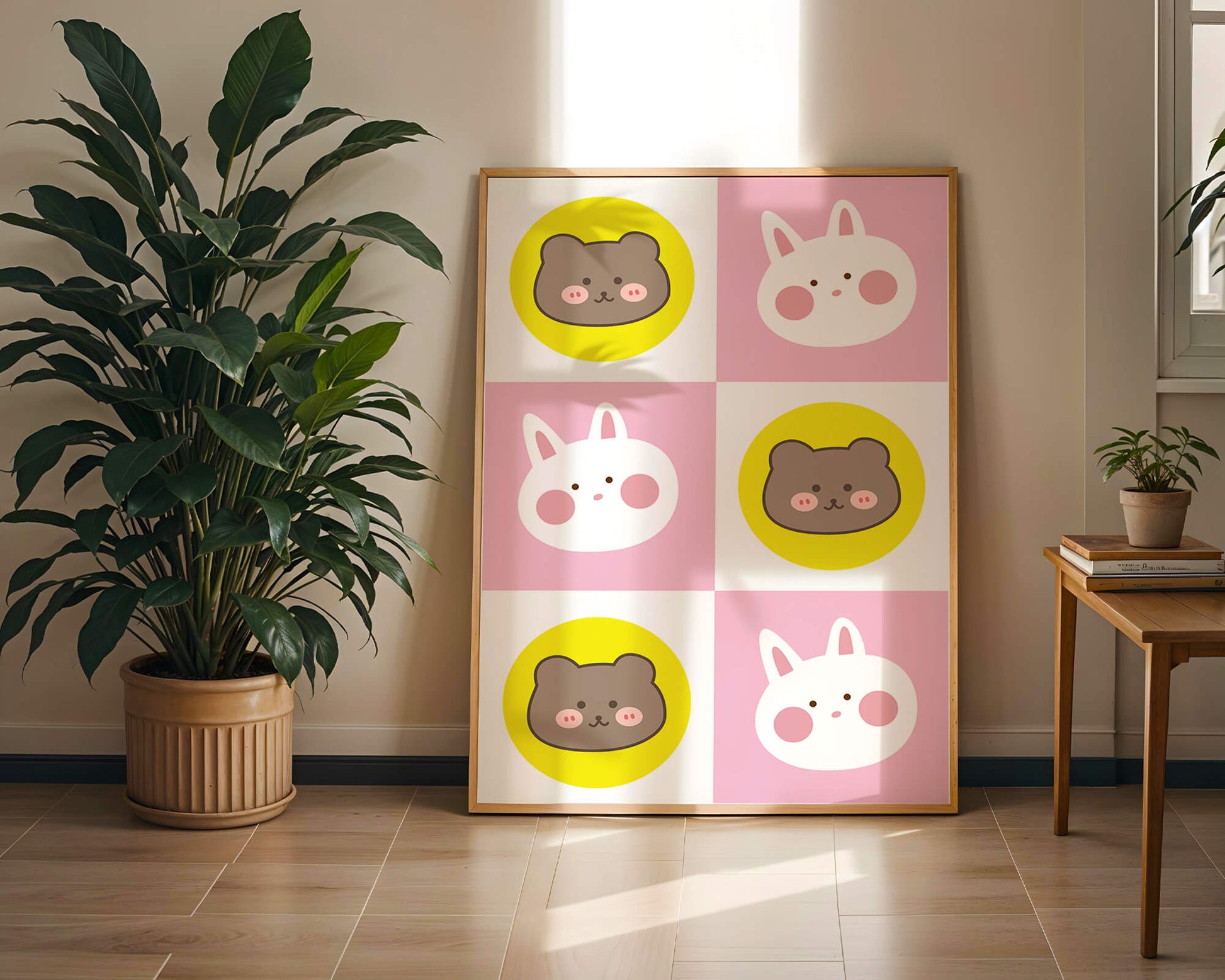 Diseño de patrones de animales juguetones con caras de osos y conejos en colores pastel