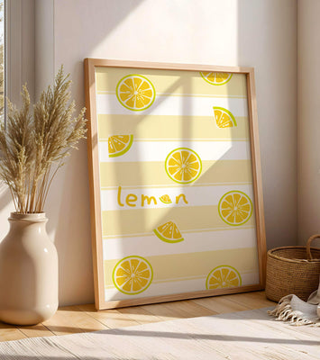 Yellow lemon slices pattern with bold stripes