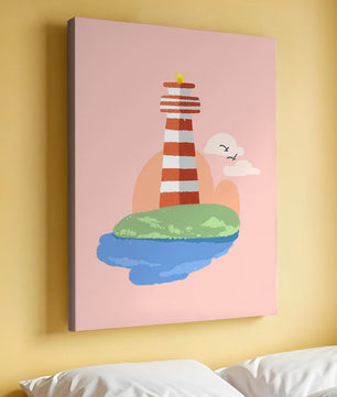 Ilustración encantadora de un faro con un entorno costero tranquilo